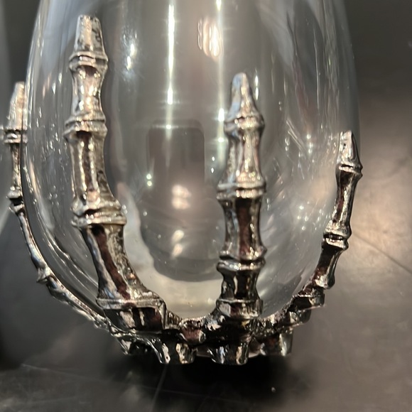 Halloween Gothic Skeleton Hand Clear Stemless Wine Glass New - Picture 5 of 7